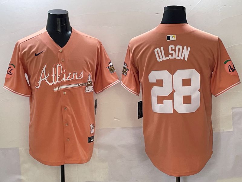 Men Atlanta Braves 28 Olson Orange Five generations Joint Name 2025 Nike MLB Jersey style 8